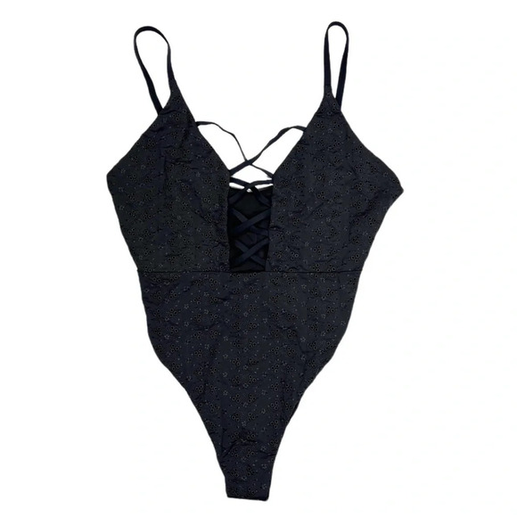 {Fashion Nova} "Malibu Love Party Swimsuit" Deep Open Front Eyelet Bathing Suit - Picture 1 of 7